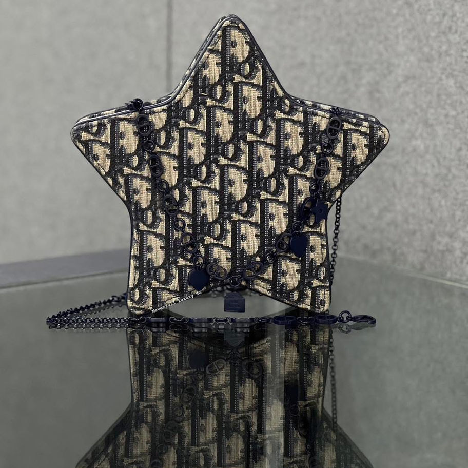 Christian Dior Star Bag Blue Oblique Embroidery Front View
