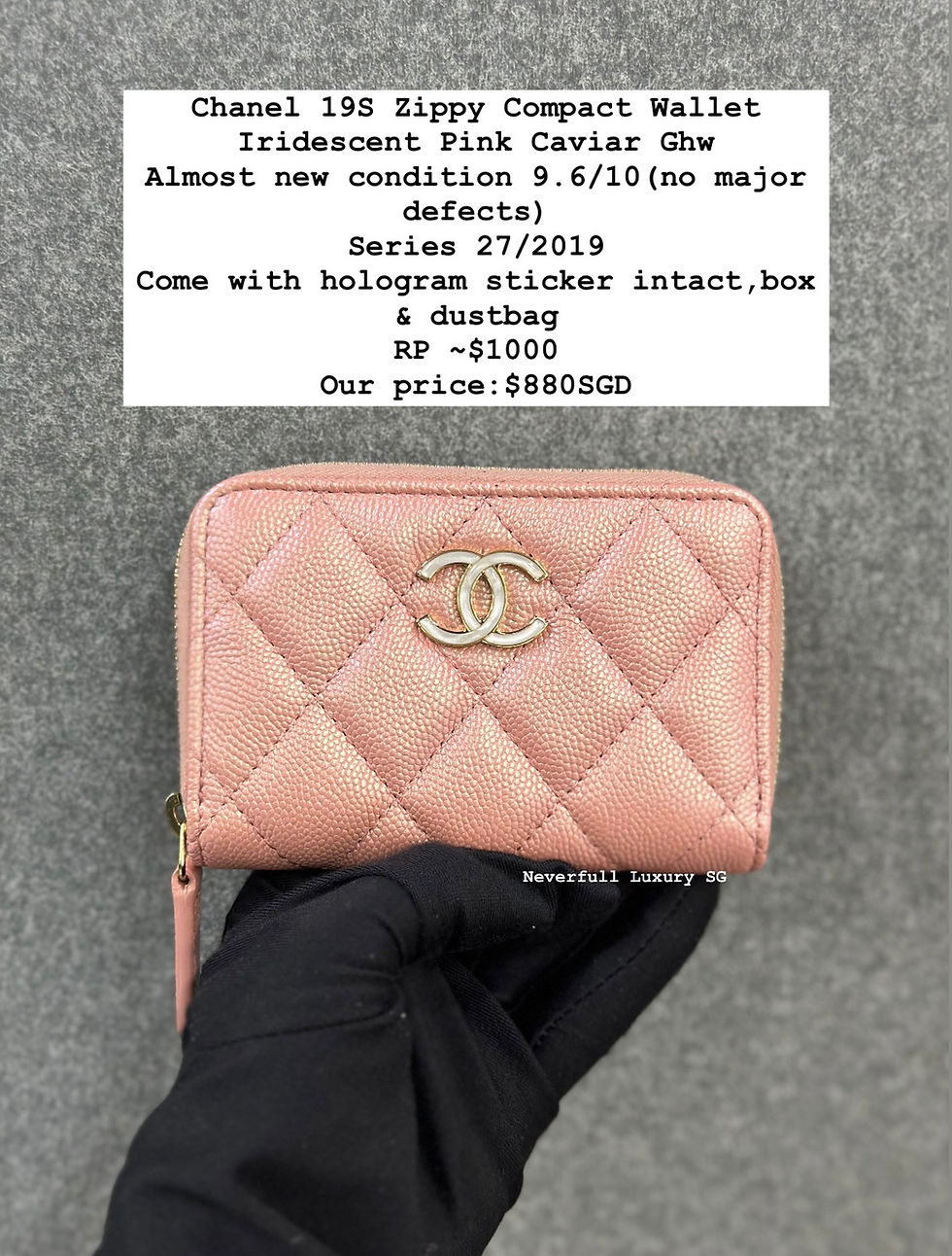 Pink Chanel 19S Zippy wallet, almost new condition, 9.6/10