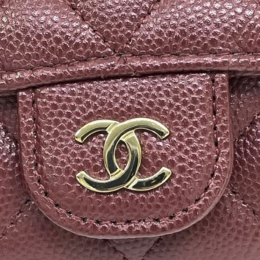 Chanel Classic Flap Card Case 24K in Burgundy Close Up View
