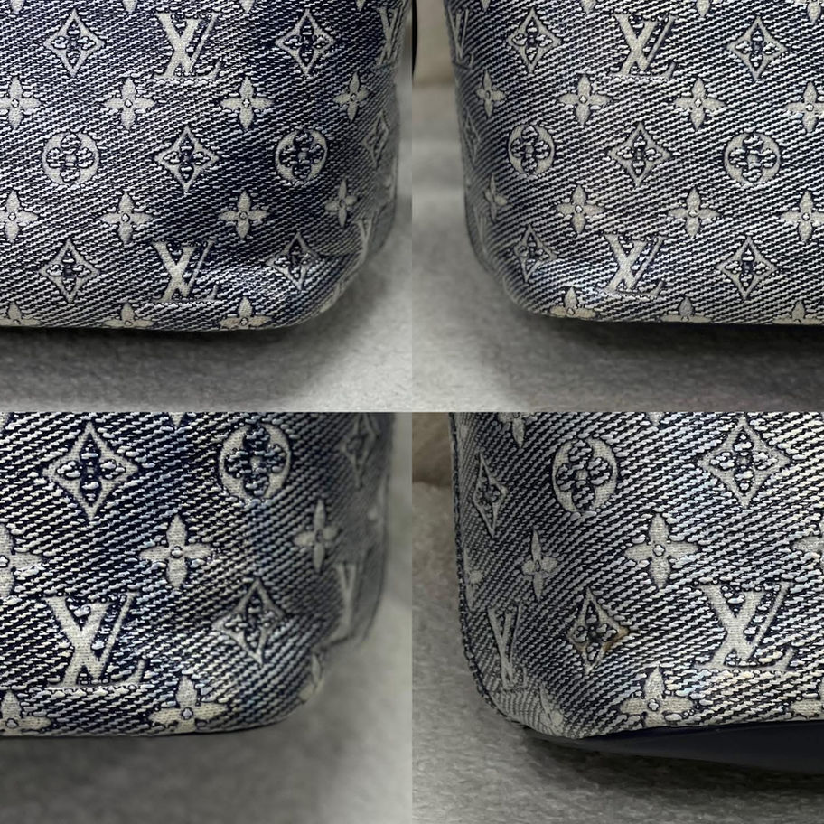 Close-up of Louis Vuitton denim bag details