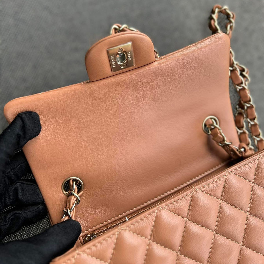 Chanel Mini Rectangular 22S bag, light brown leather