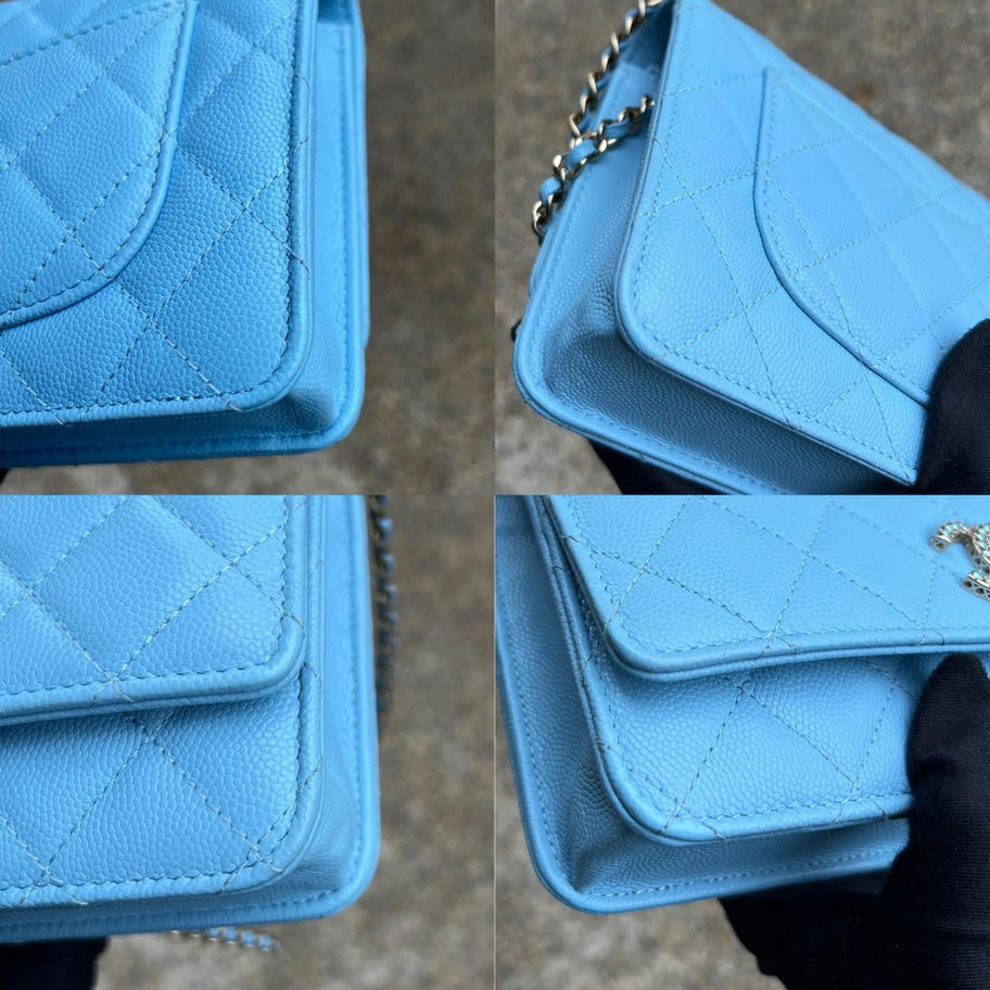 Chanel light blue quilted leather Wallet On Chain 23A