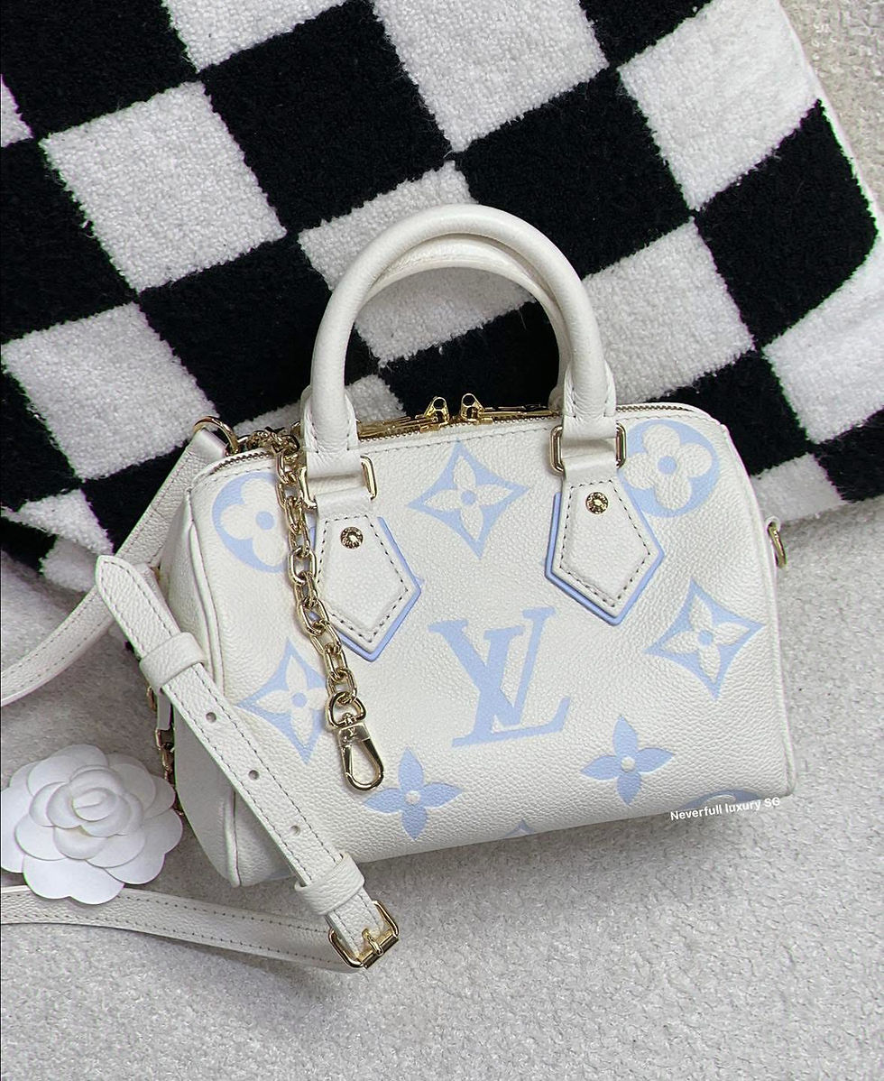 Louis Vuitton Speedy 20 Bandouliere in Latte and Candy Milky Way Front View