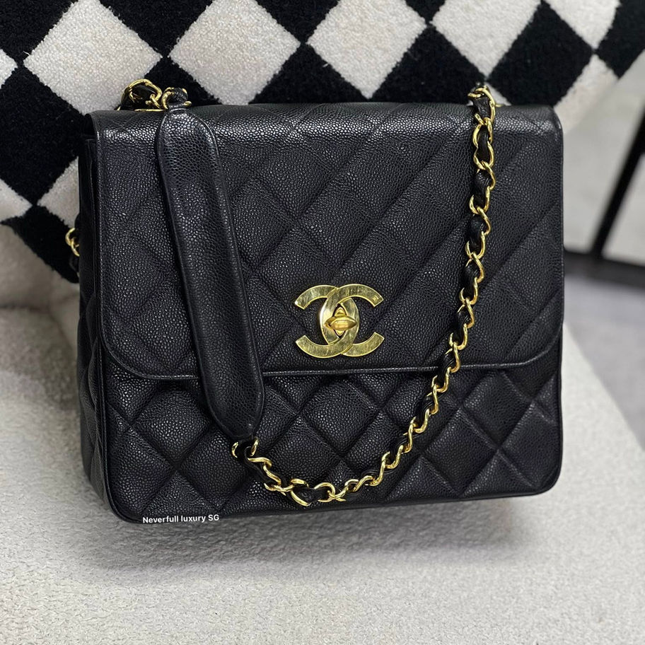 Chanel Vintage Large Square Bag in Black Front View