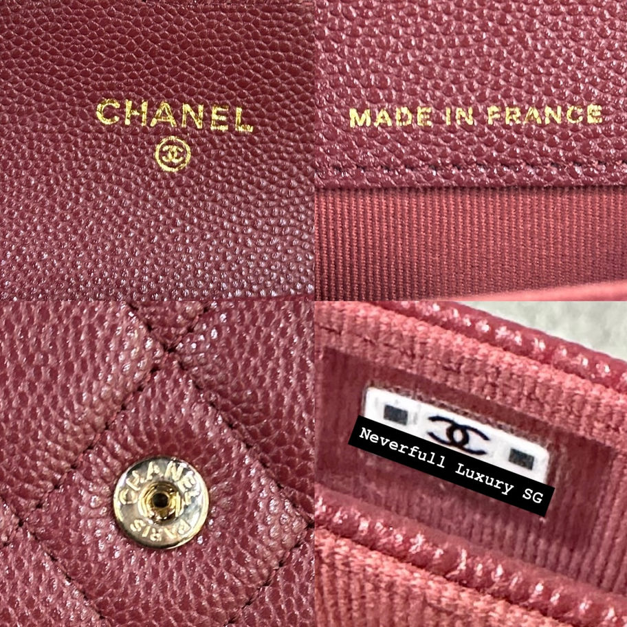 Chanel Classic Flap Card Case 24K in Burgundy Stamp and Button View