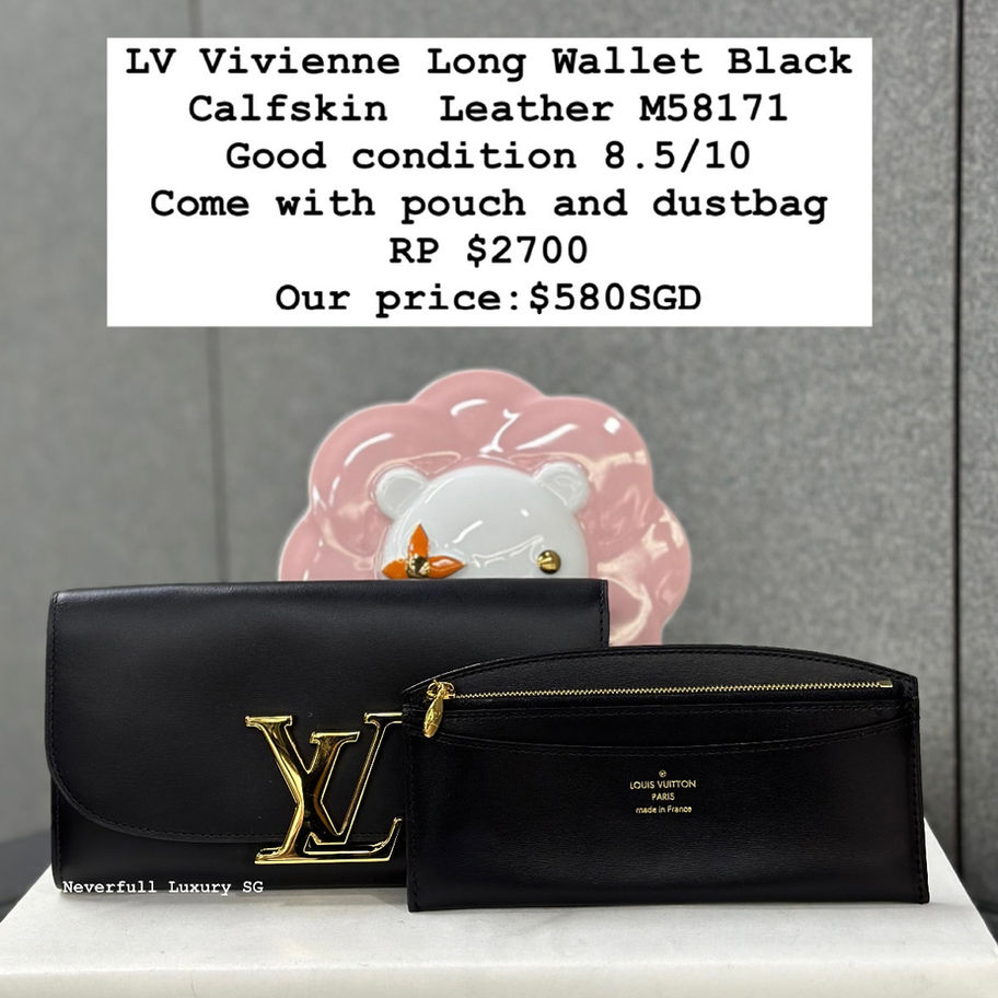 LV Vivienne Long Wallet, black calfskin leather, M58171, good condition, with pouch and dustbag, $580SGD