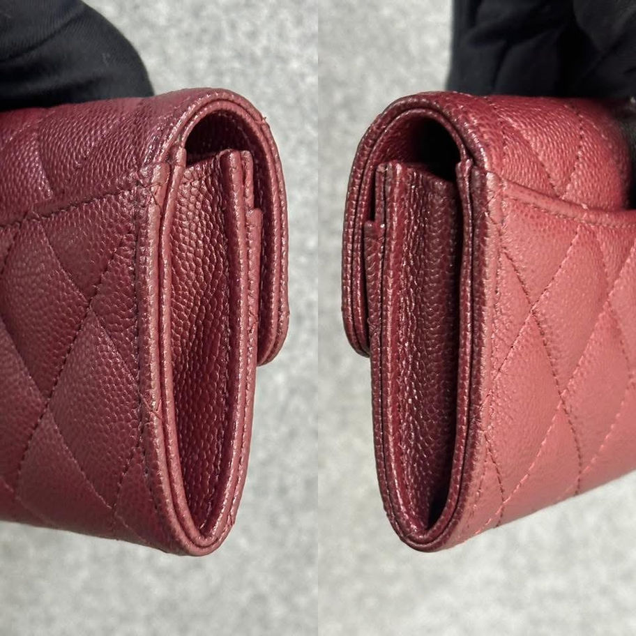 Chanel Classic Flap Card Case 24K in Burgundy Corner View