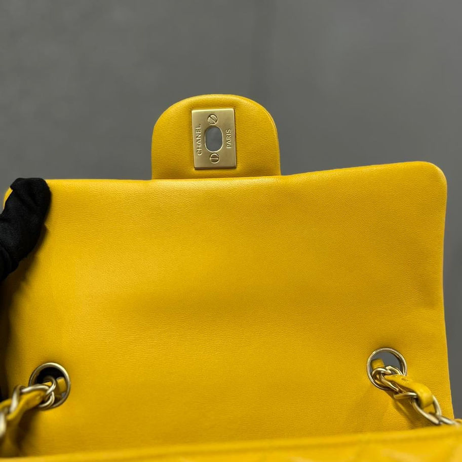 Yellow Chanel handbag interior detail