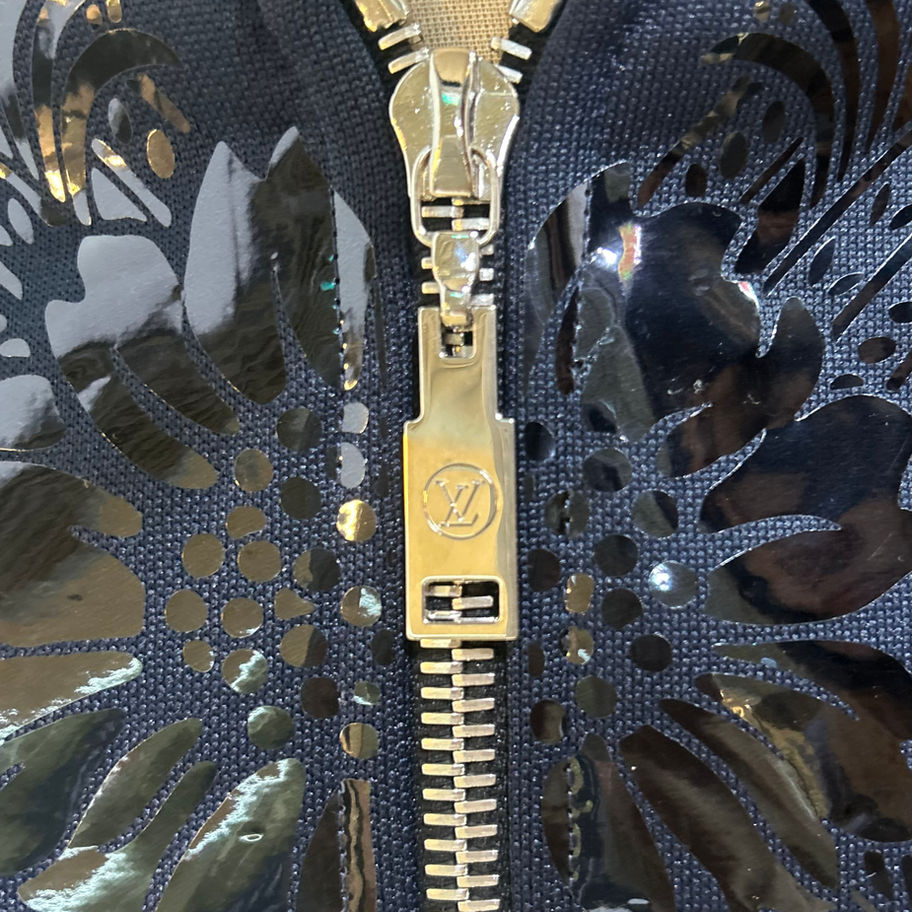 Louis Vuitton Floral Zip-Up Hoodie in Dark Blue Zipper View