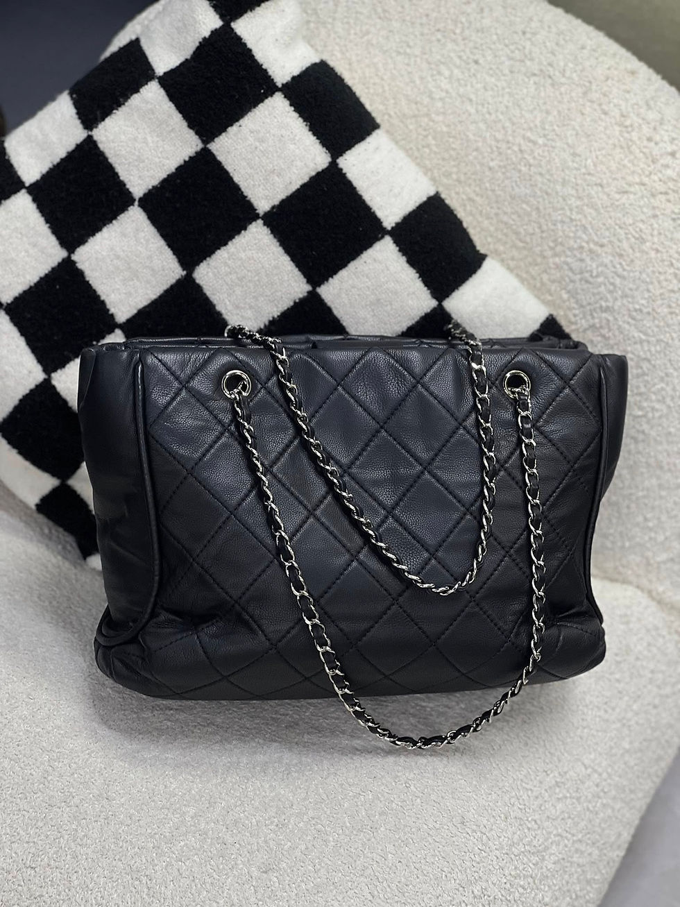 Chanel Chain Shopping Tote in Black Back View