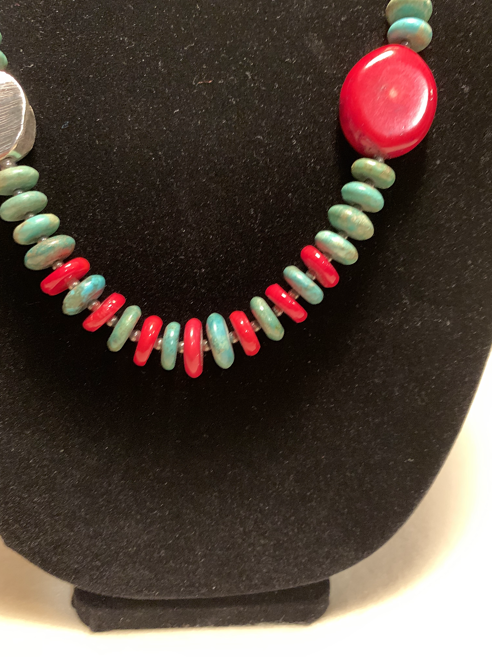 Thumbnail: Green Turquoise with Coral & Silver Beads