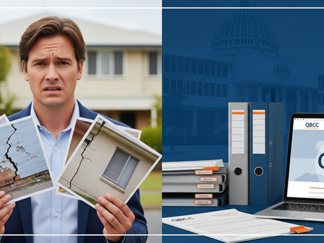 QBCC Direction to Rectify guide cover image: Queensland homeowner with building defect photos and legal paper trail documentation for warranty claims against unresponsive builders