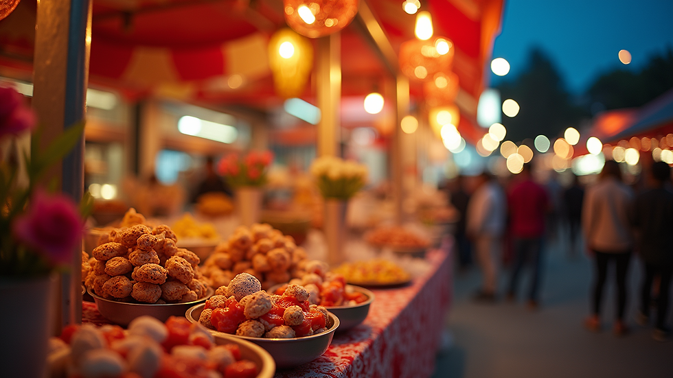 Eye-level view of a beautifully decorated bridal night market stall