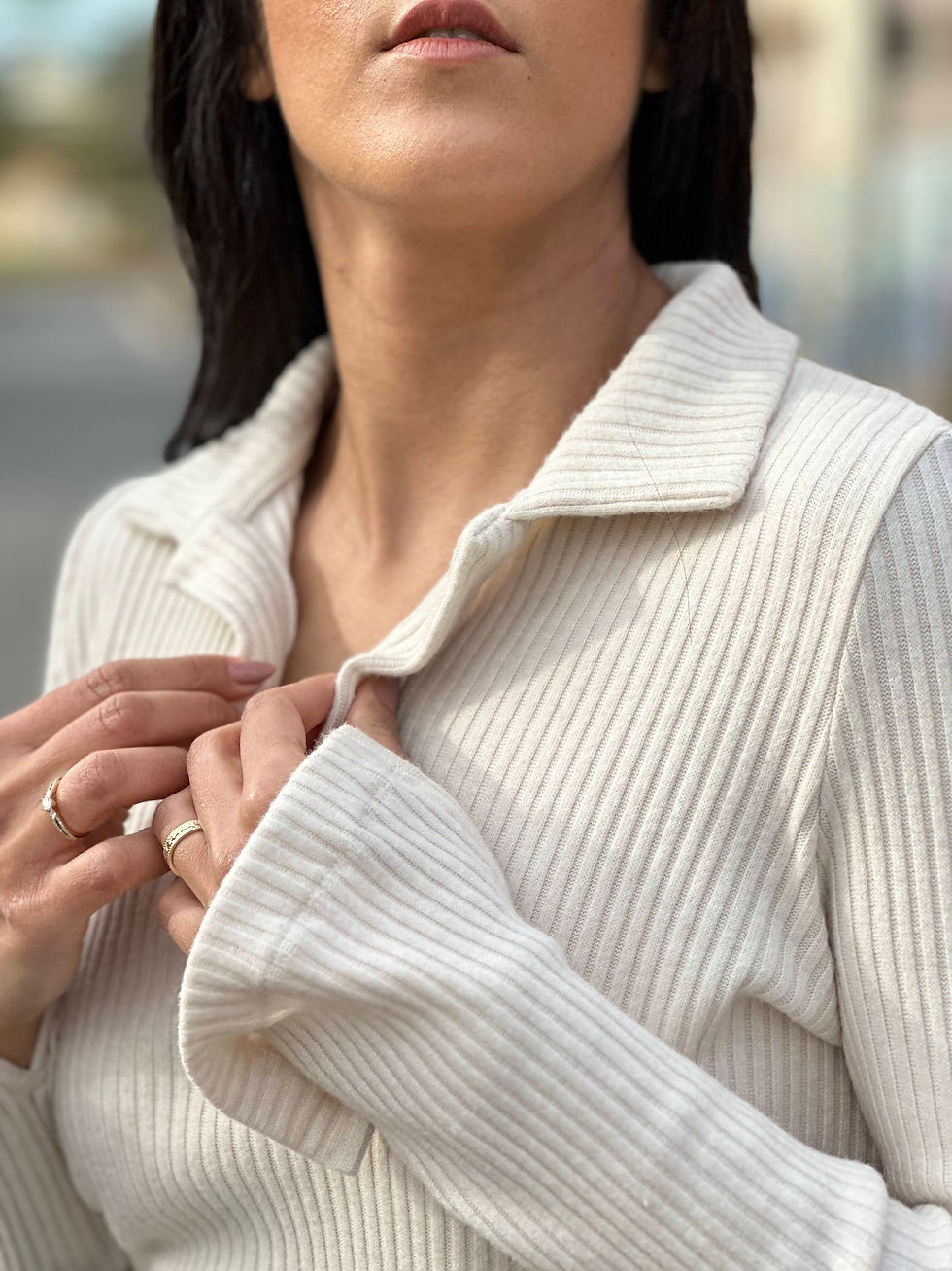 Thumbnail: Ribbed Polo Knit Top