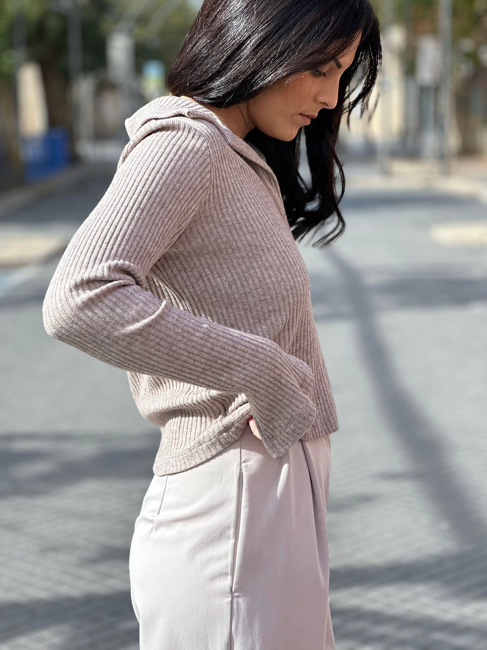 Thumbnail: Ribbed Polo Knit Top