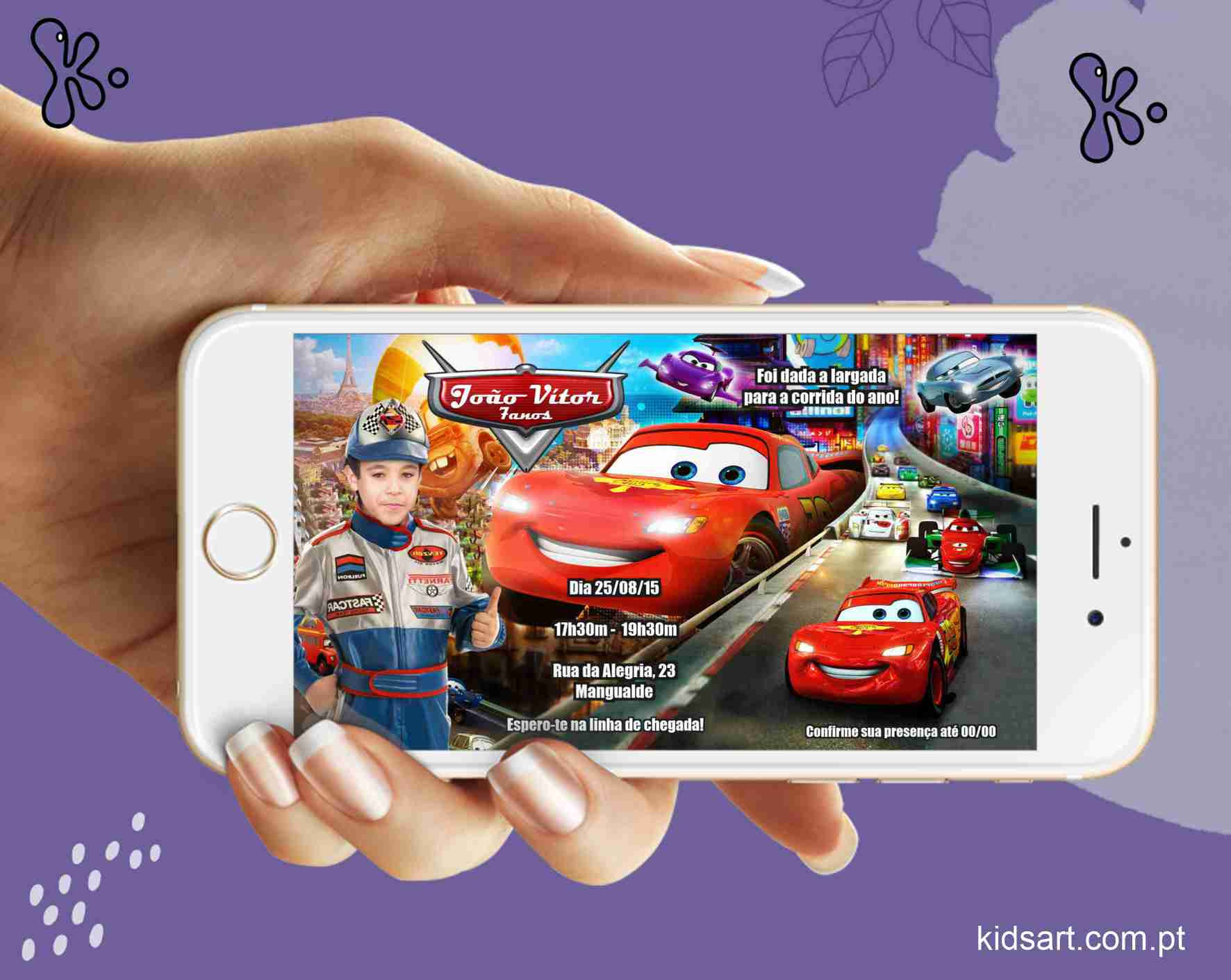 Convite Digital Carros Disney - Faísca McQueen 4a  com foto