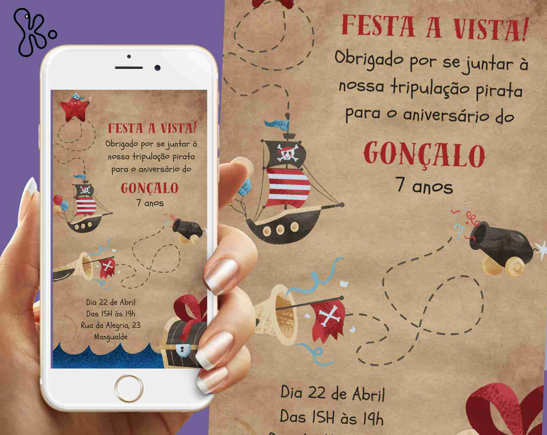 Convite Digital Piratas com Tema de Mapa do Tesouro – Personalizado