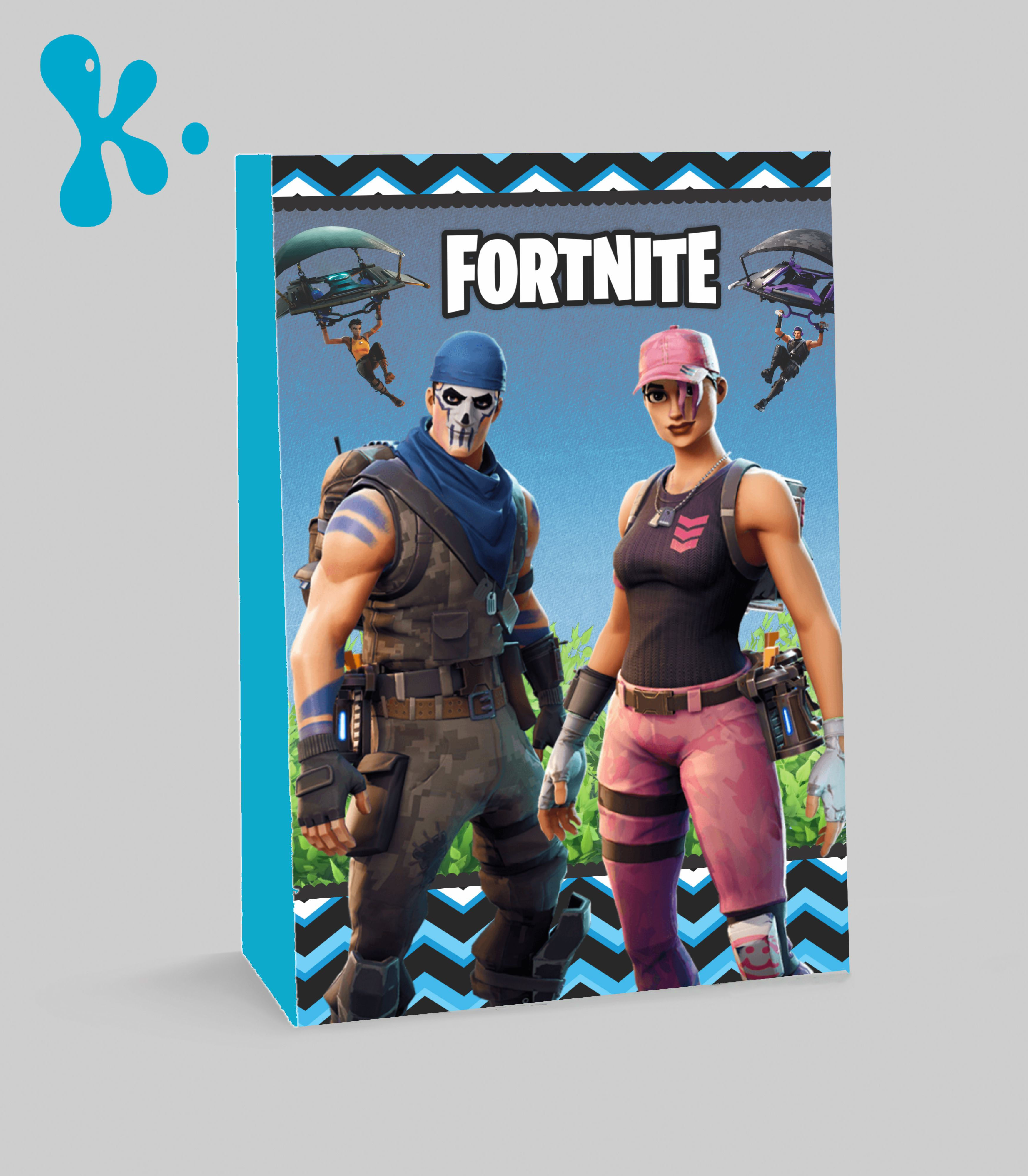 Saco lembrança Fortnite personalizado para festa de aniversário infantil.