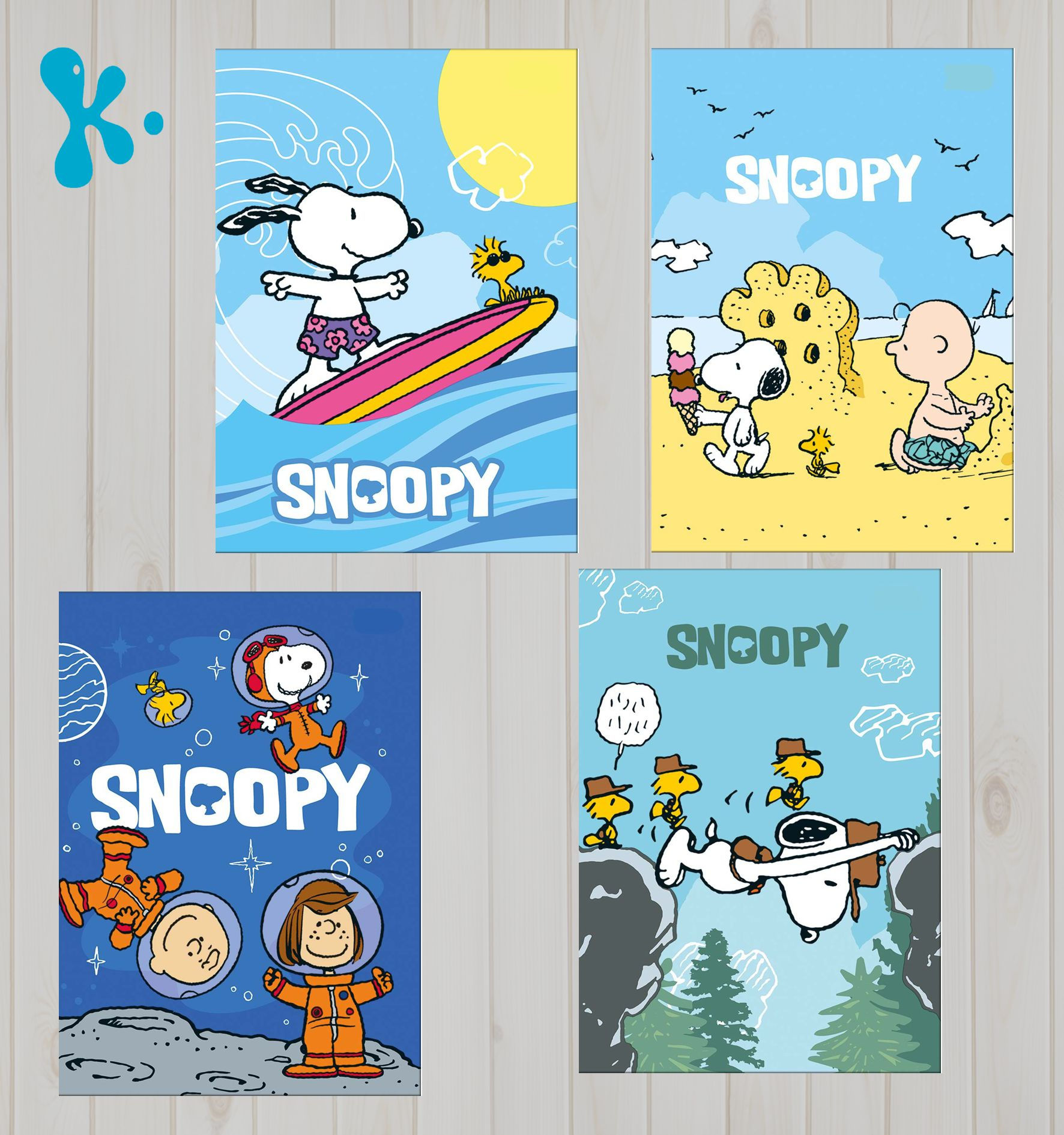 Conjunto 4 Cartazes A4 Snoopy 2