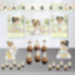 Mini Kit Festa Jardim de Bonecas com toppers de meninas e decoração floral para cupcakes e mesa de aniversário infantil.