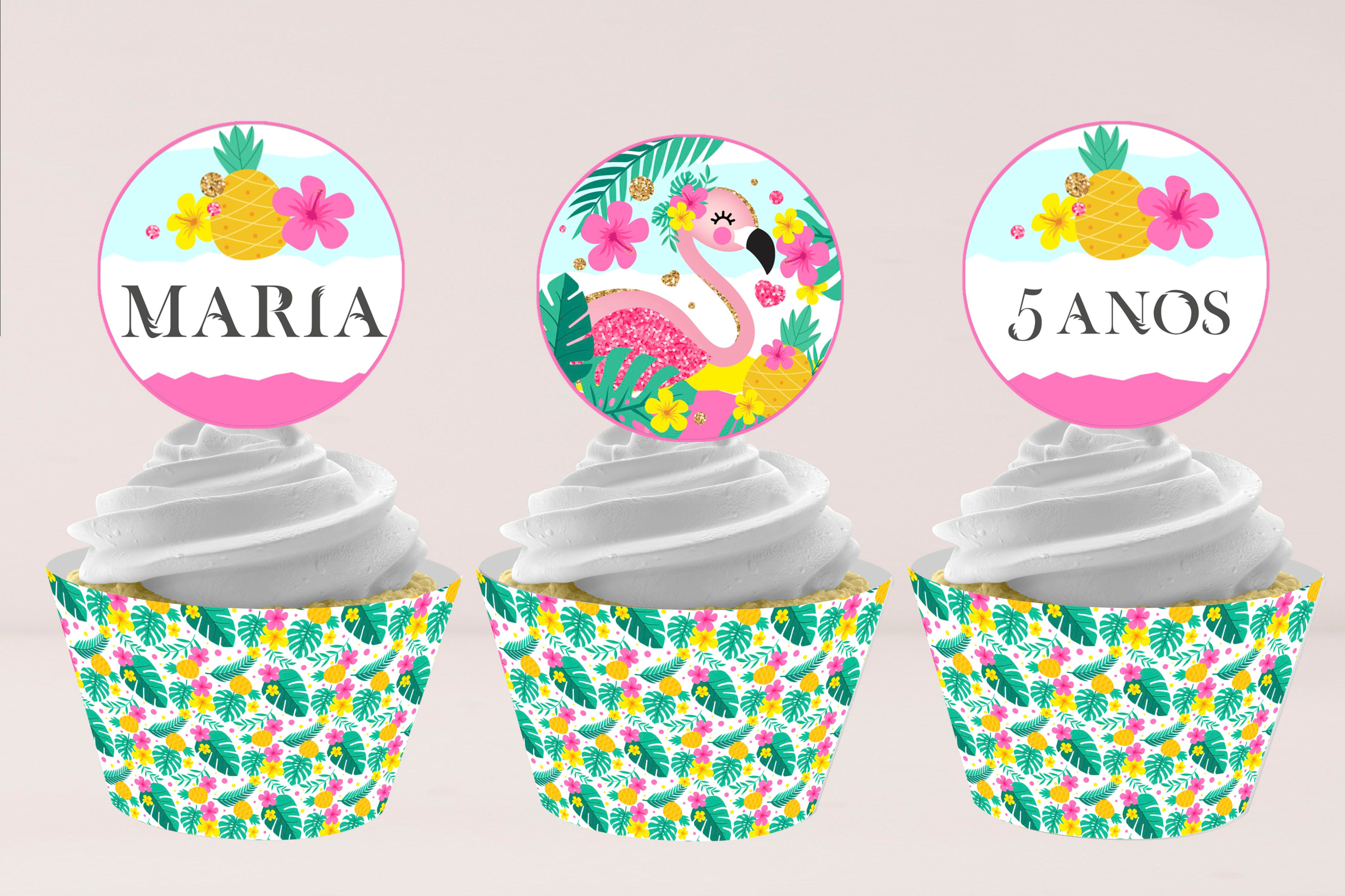 Conjunto de topper e wrapper Flamingo