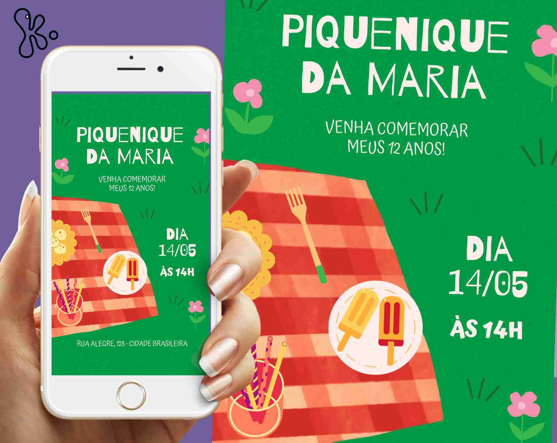 Convite Digital Piquenique Personalizado para Festa ao Ar Livre