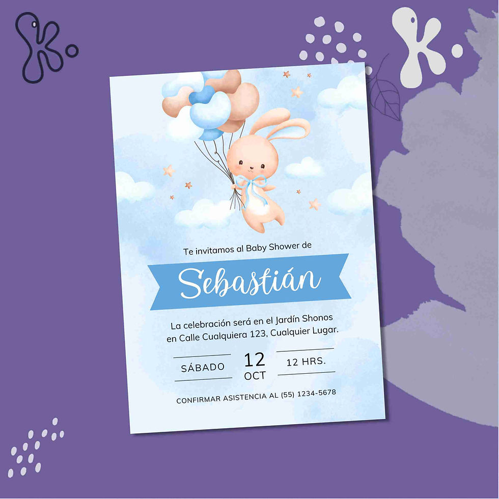 Convite Digital Chá de Bebé com Coelhinho e Balões – Modelo Azul Personalizado