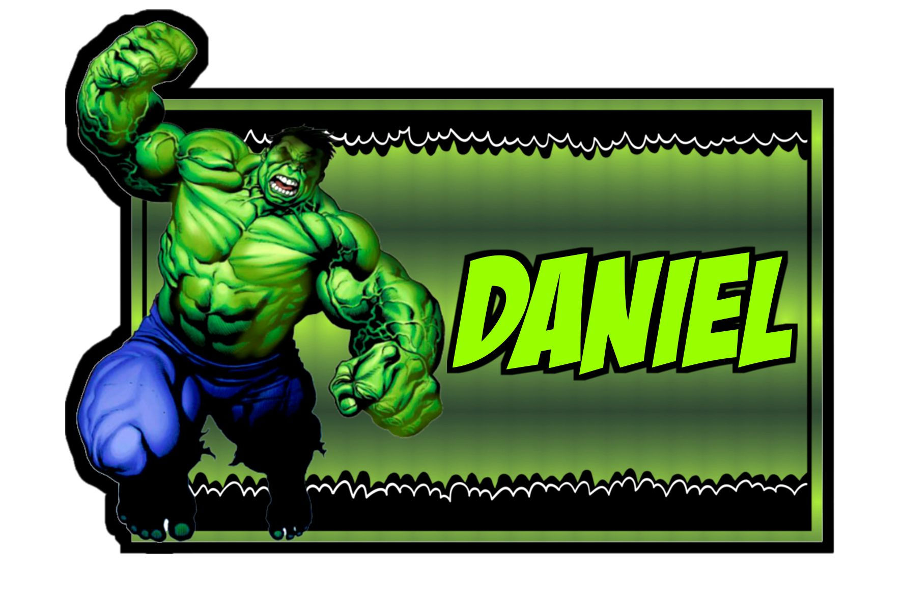 Íman personalizado com recorte do Hulk clássico em pose de ataque, fundo verde escuro com efeito rasgado