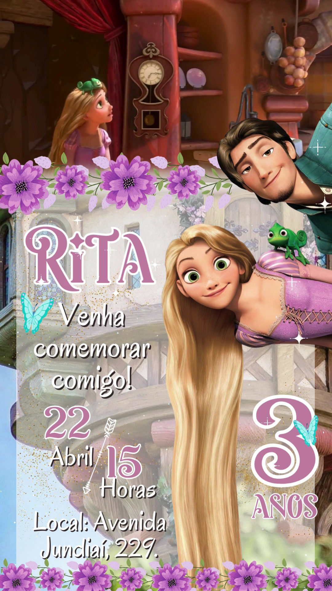 Convite Animado Rapunzel Entrelaçados