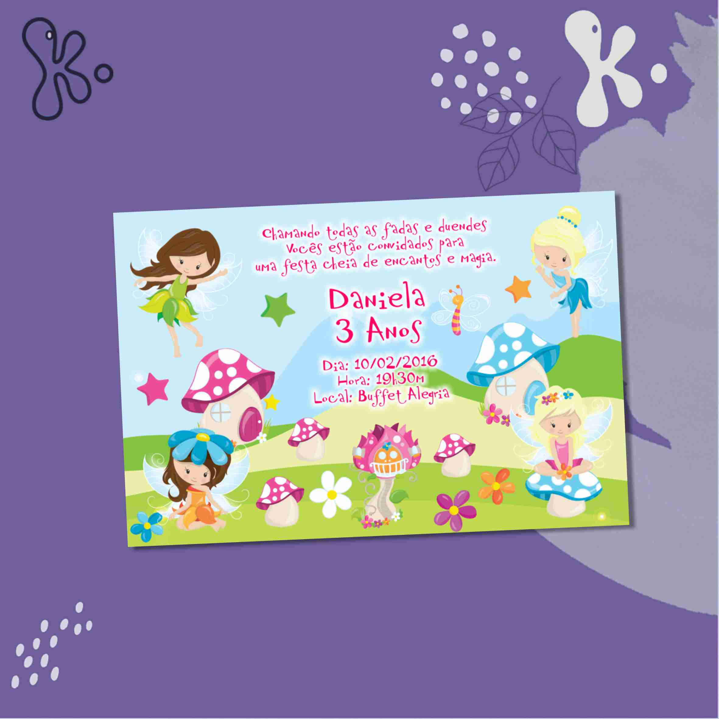 Convite Digital Fadas Encantado Personalizado para Festa Infantil