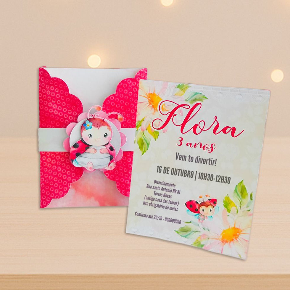 Convite com Envelope Meia Lua Joaninha