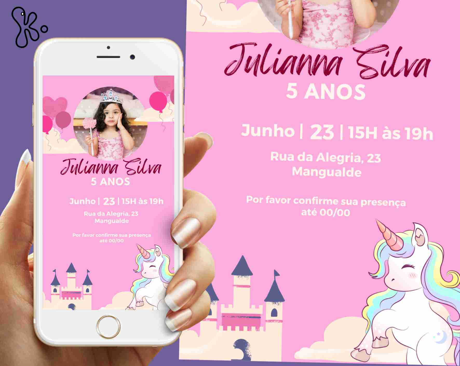 Convite Digital Unicórnio com Foto Personalizada – Aniversário