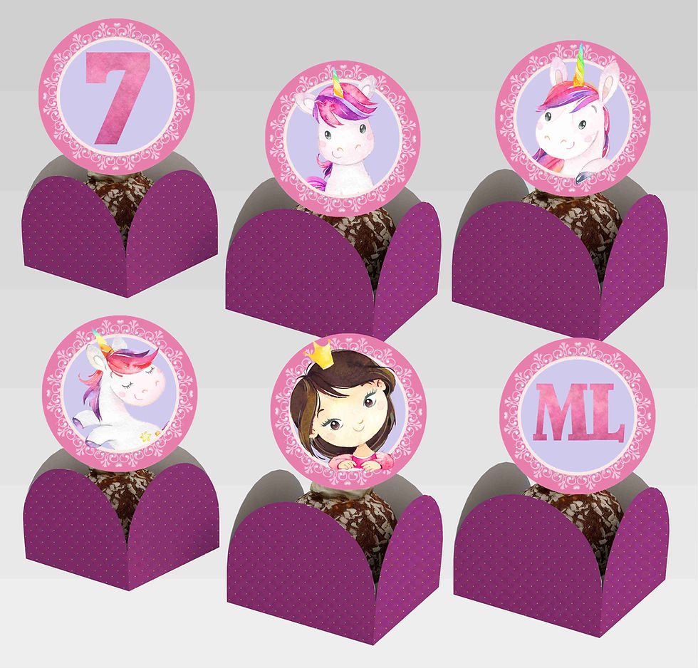 Conjunto de topper e caixeta Princesa e o Unicornio