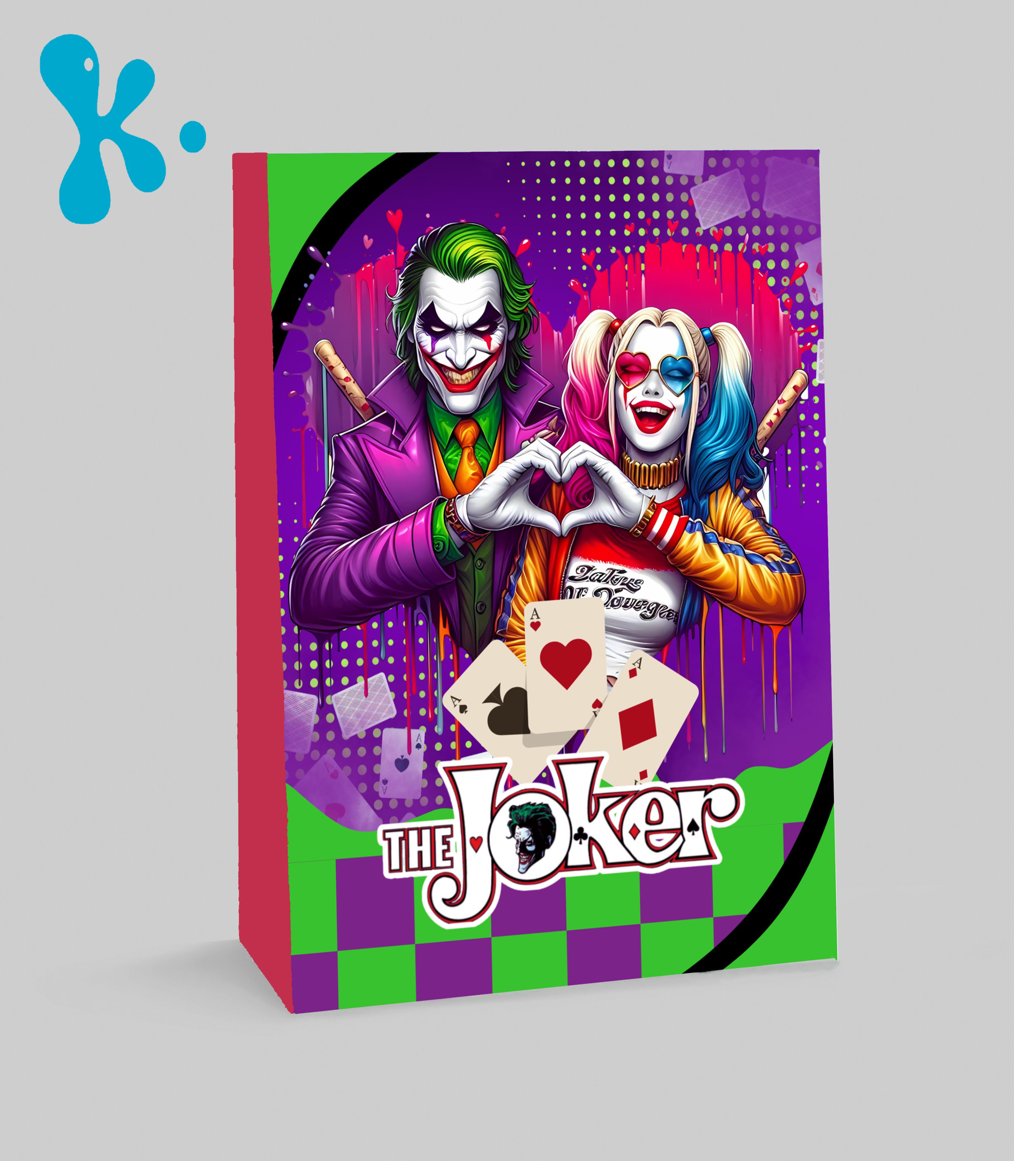 Saco lembrança Coringa personalizado com design colorido e personagens icónicos