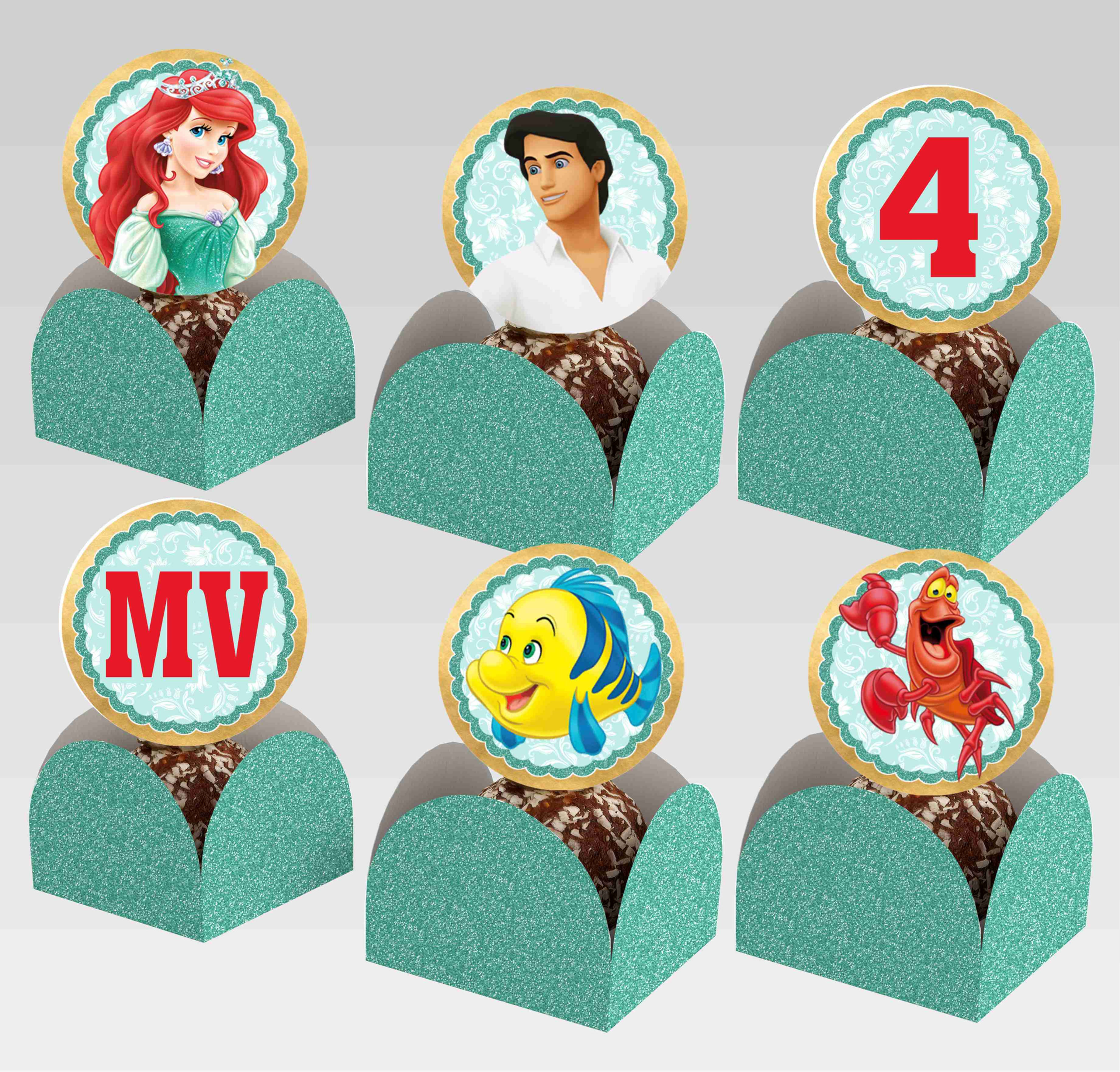 Conjunto de topper e caixeta Ariel Pequena Sereia