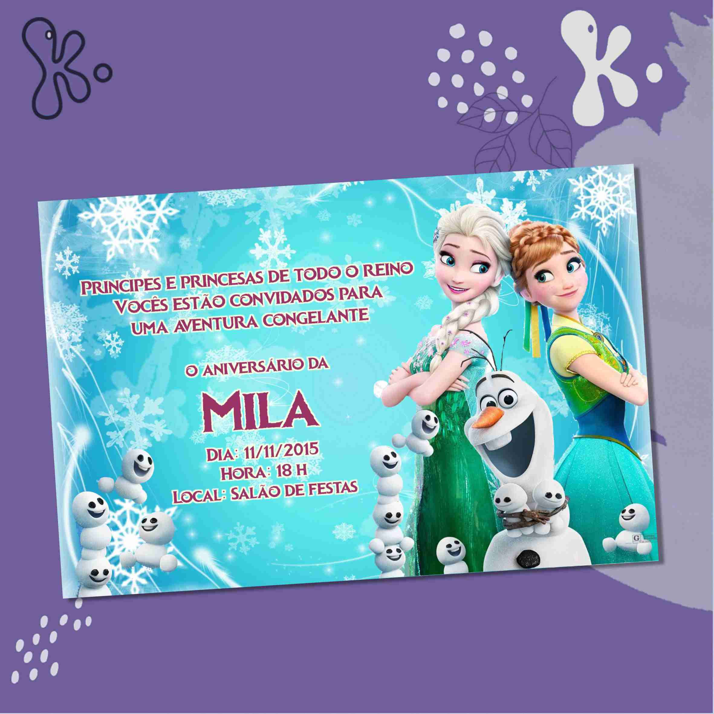 Convite Digital Frozen com Olaf, Elsa e Anna — Personalizável para WhatsApp ou Impressão