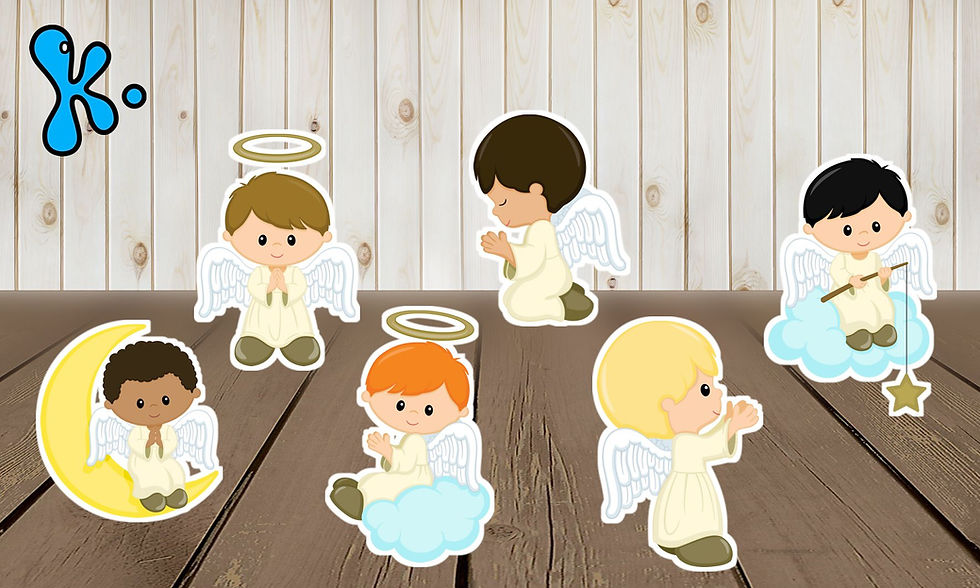 Figuras de mesa com anjinhos meninos para decoração de festas