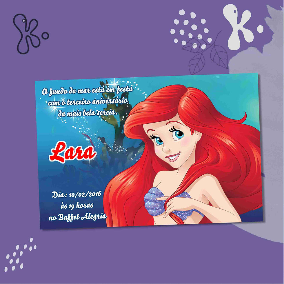 Miniatura: Convite Digital Ariel Pequena Sereia Estrelado – 10x15