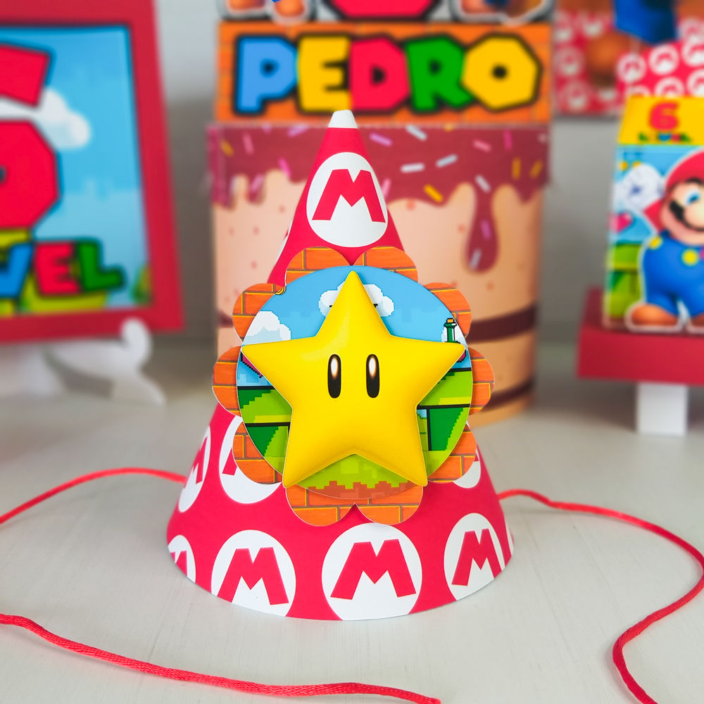 Chapéu de festa com Aplique Super Mario