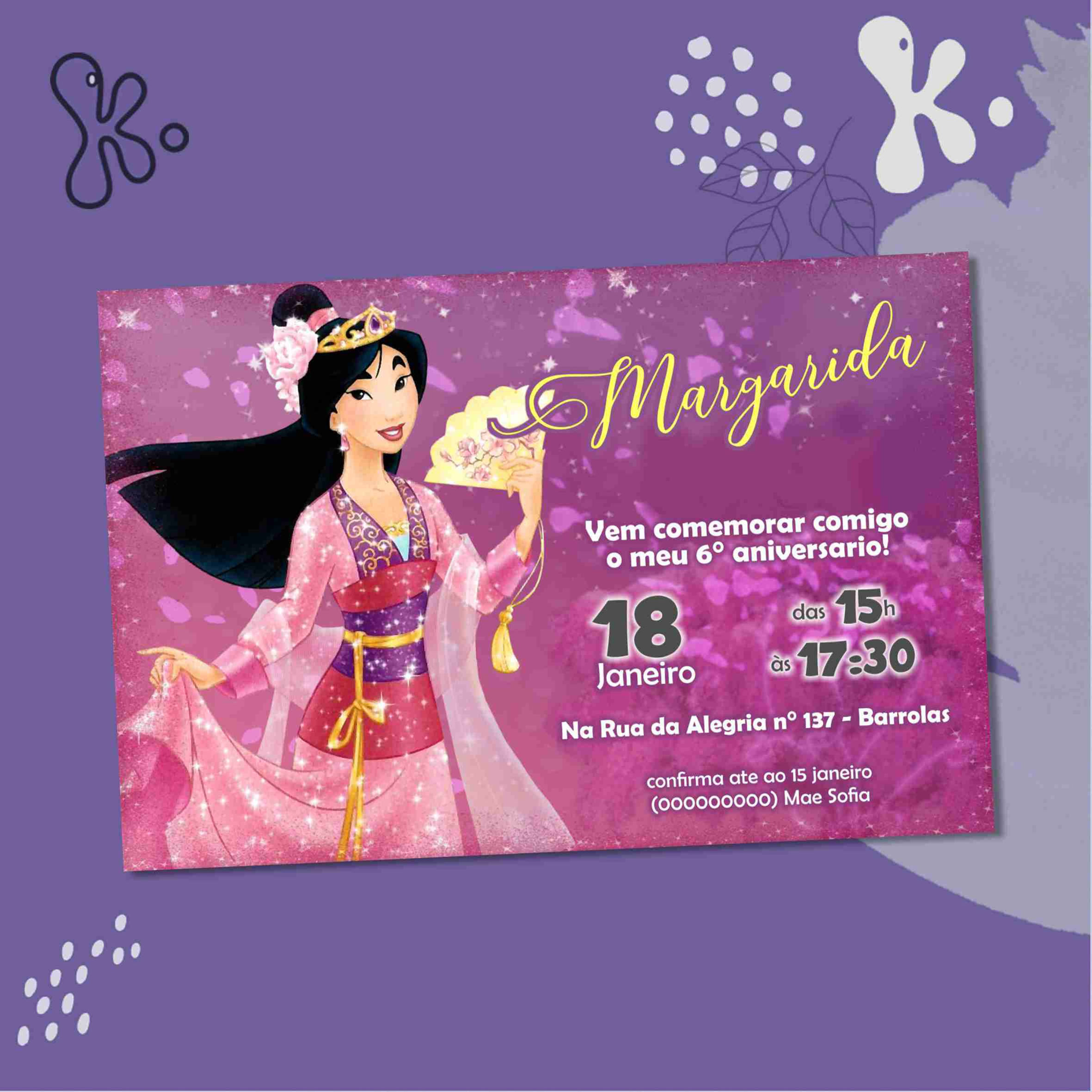 Convite Digital Mulan Personalizado – Festa de Aniversário Encantadora