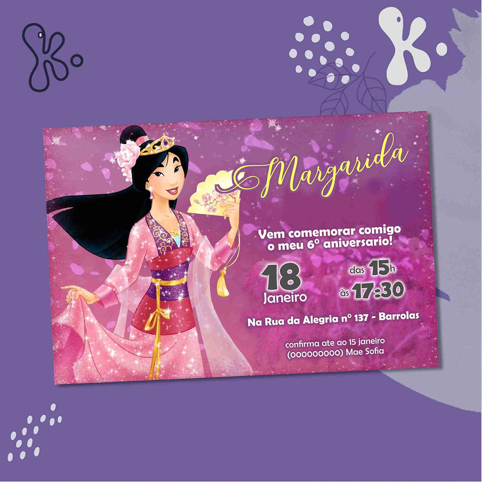 Convite Digital Mulan Personalizado – Festa de Aniversário Encantadora