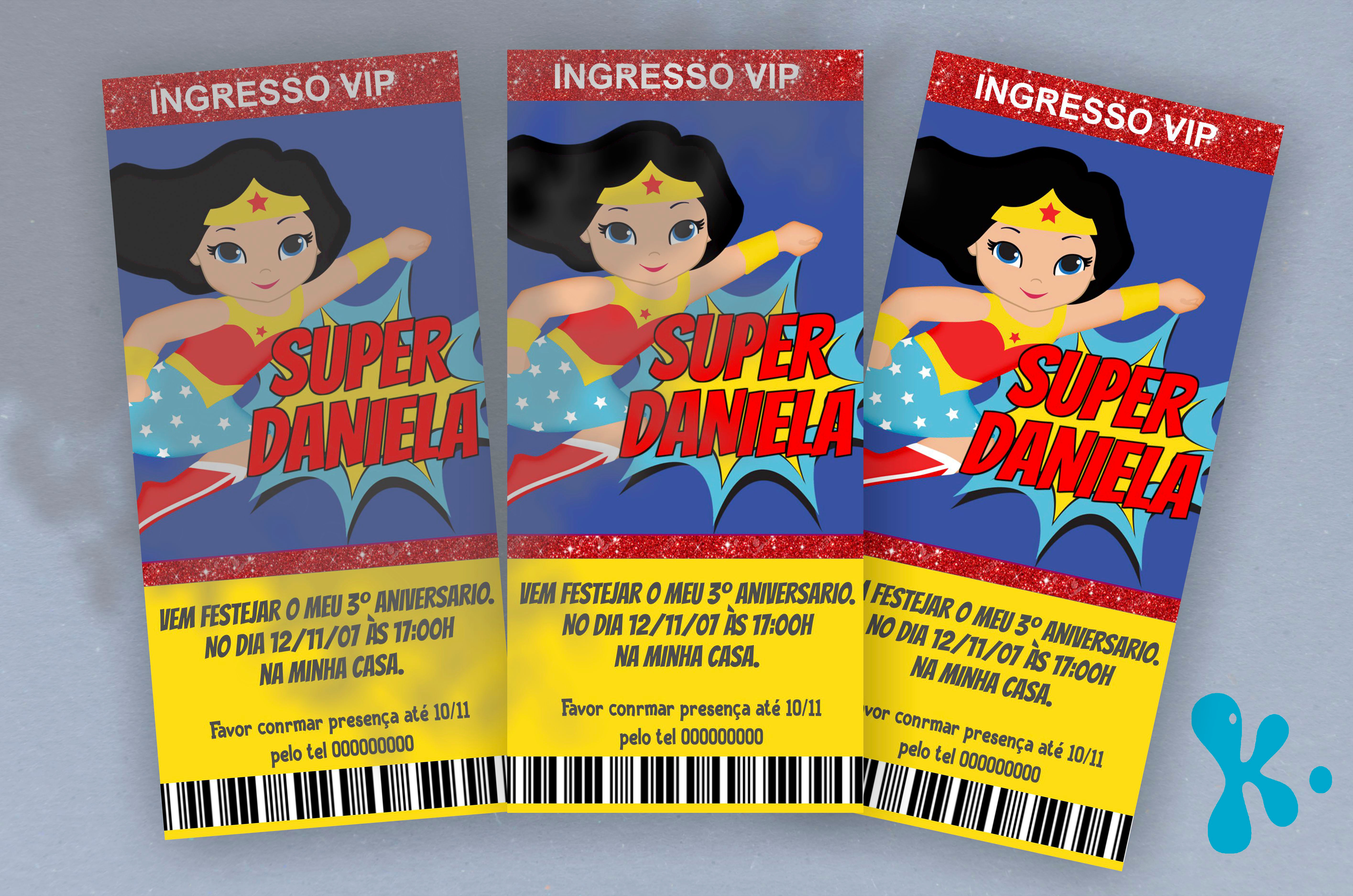 Convite Bilhete Impresso Mulher-Maravilha