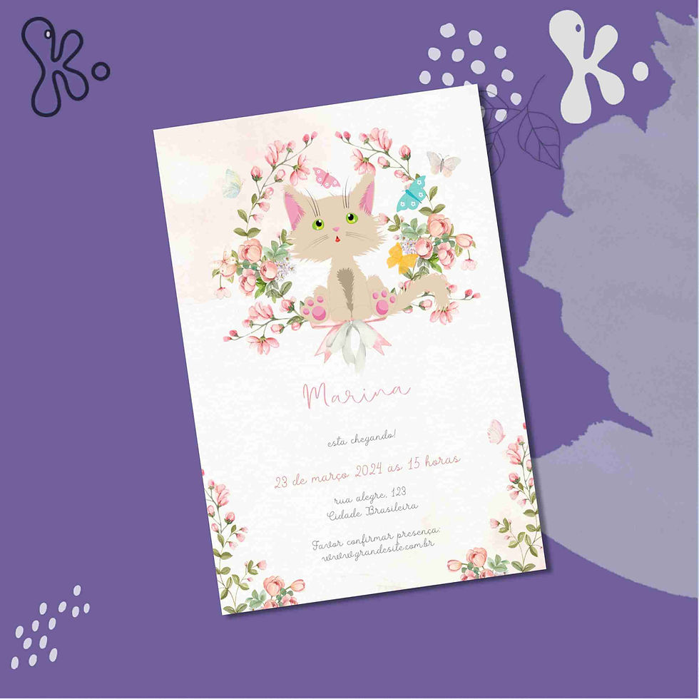 Convite Digital Jardim com Gatinho Floral – Personalizado para Festa Infantil