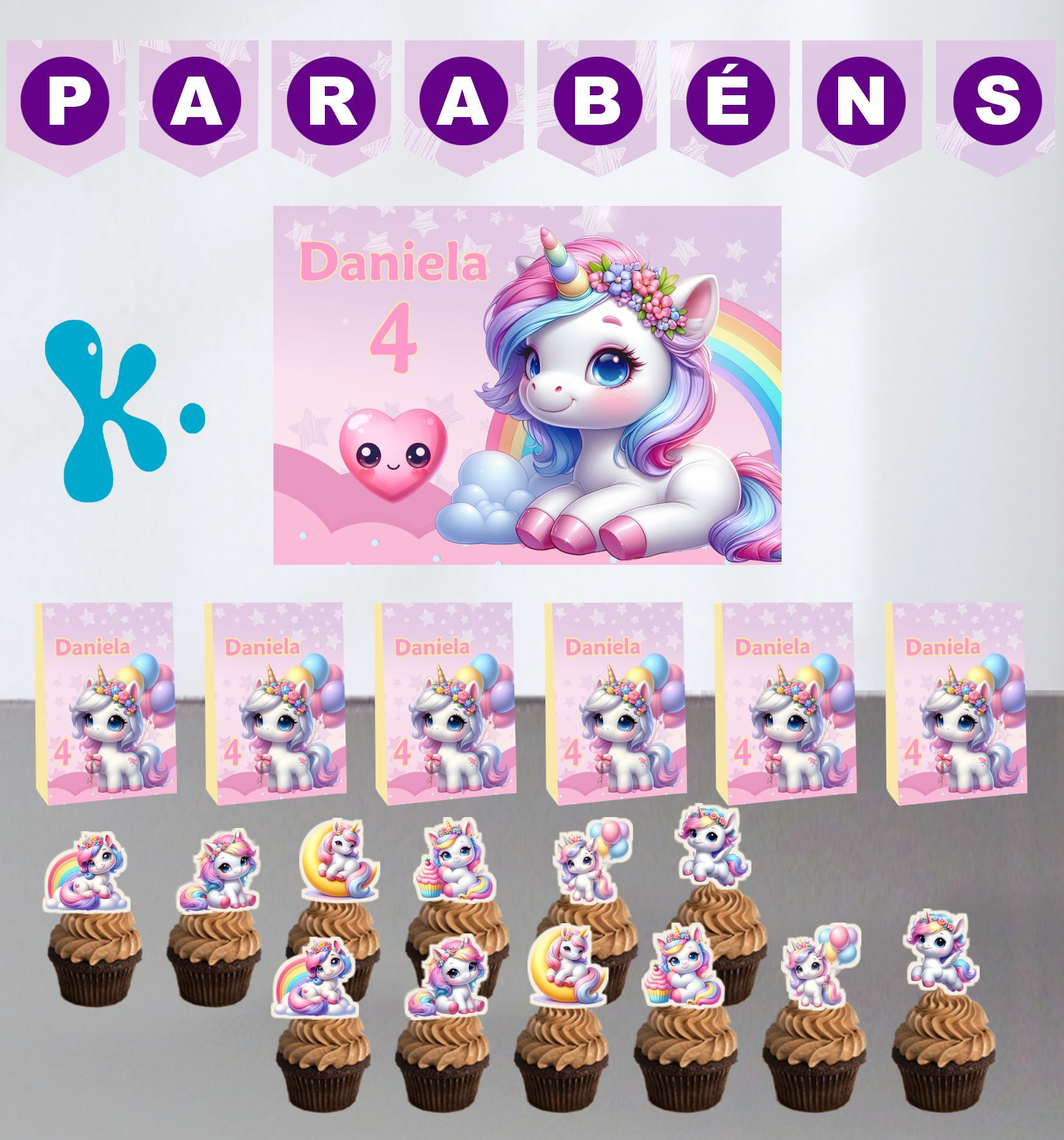 Mini Kit Festa 2 Unicórnio Aguarela