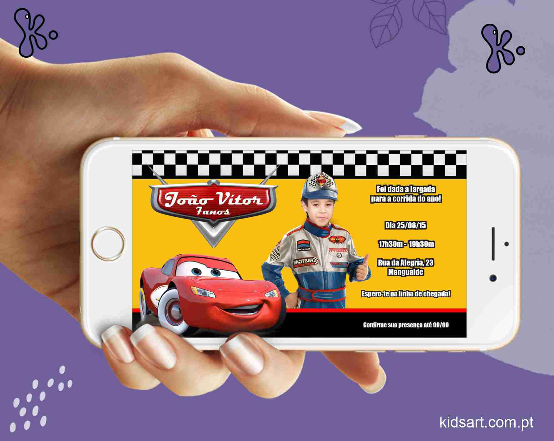 Convite Digital Carros Disney - Faísca McQueen 11a com foto