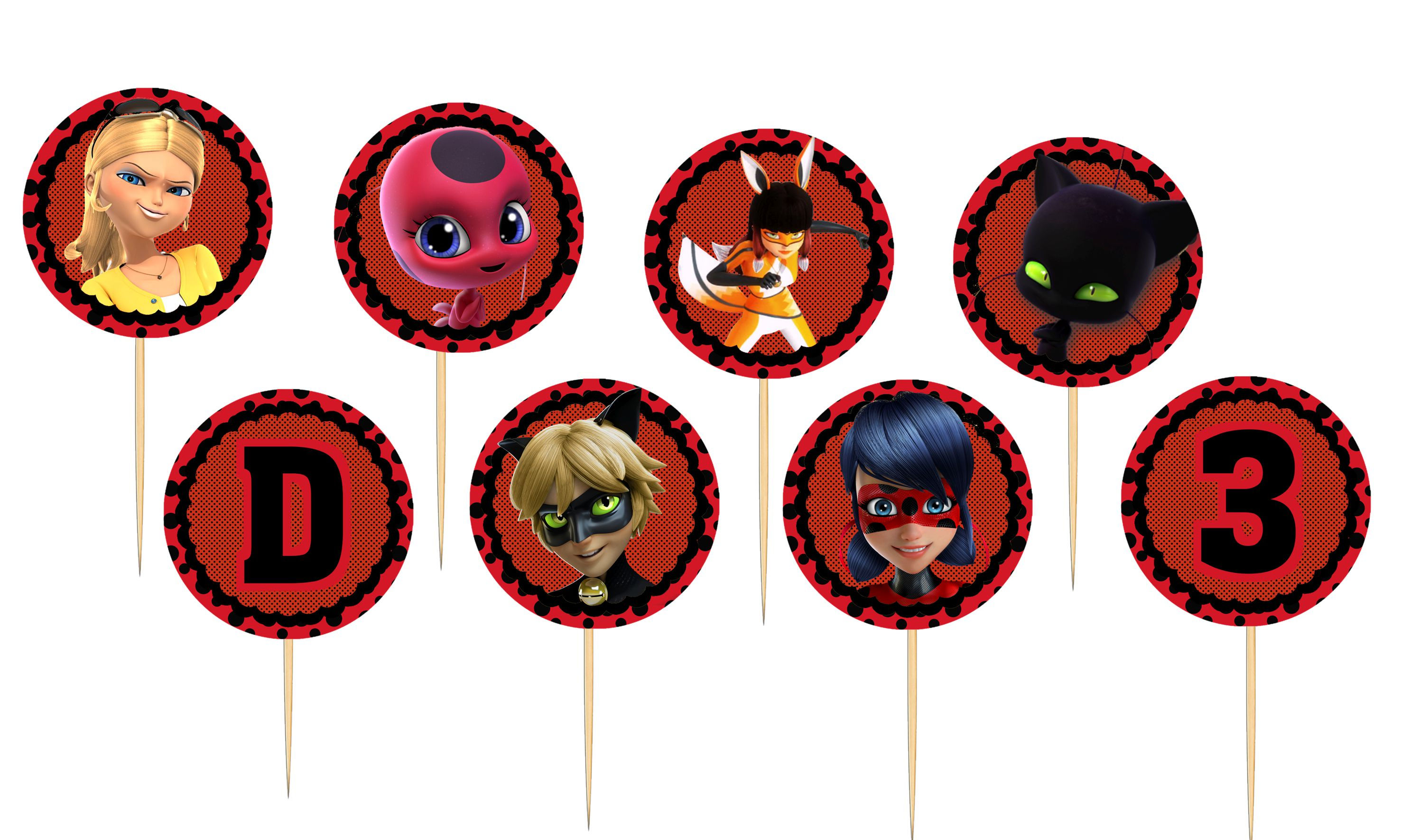Toppers doces salgados Miraculous As Aventuras de Ladybug