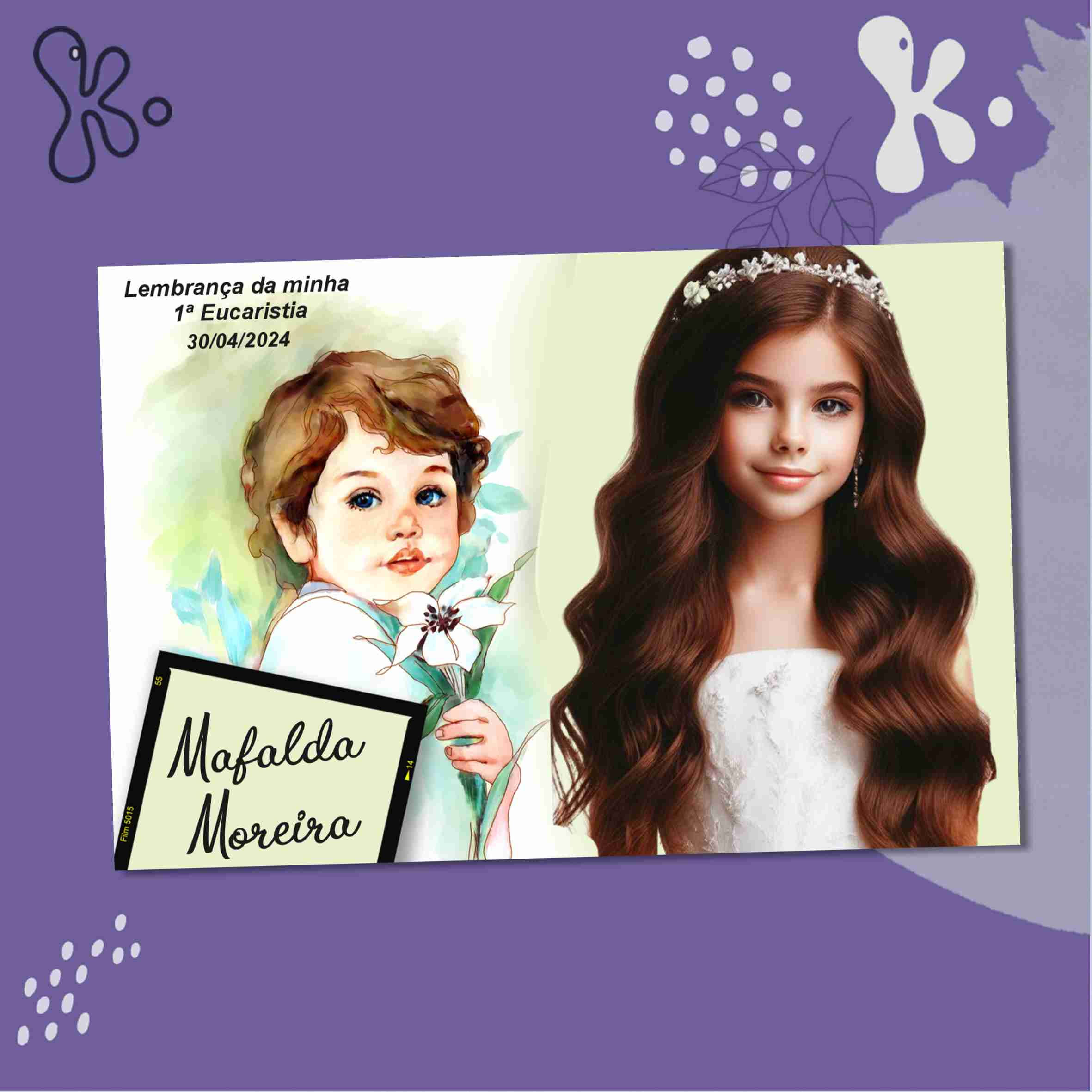 Lembrança Digital Primeira Comunhão com Fotografia e Ilustração – Personalizável