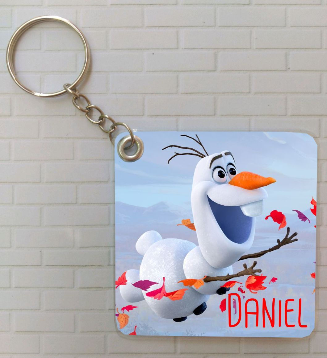 Porta-chaves Frozen Olaf personalizado com Olaf sorridente e folhas coloridas, com nome da criança