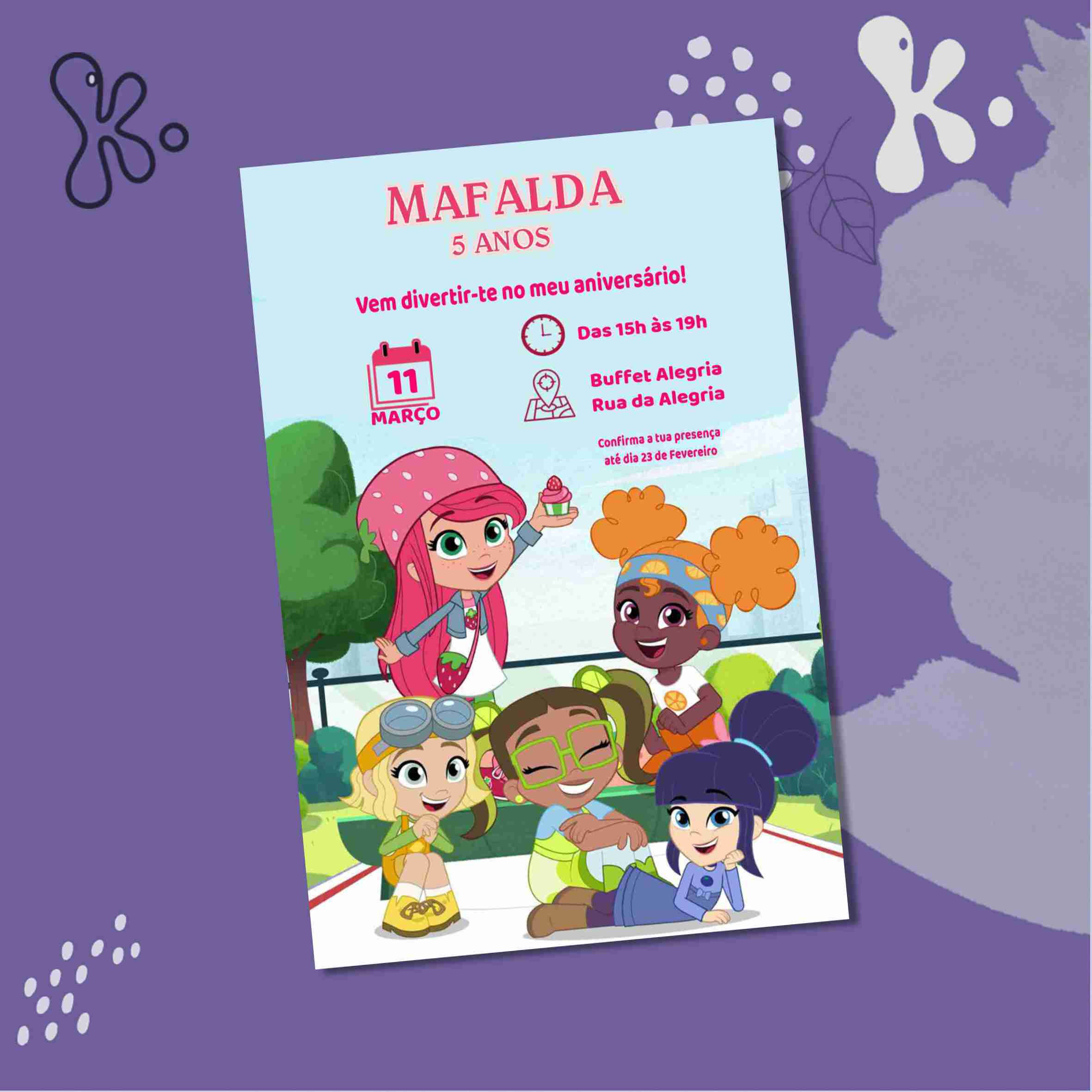Convite Digital Docinho de Morango Personalizado com Personagens da Nova Geração