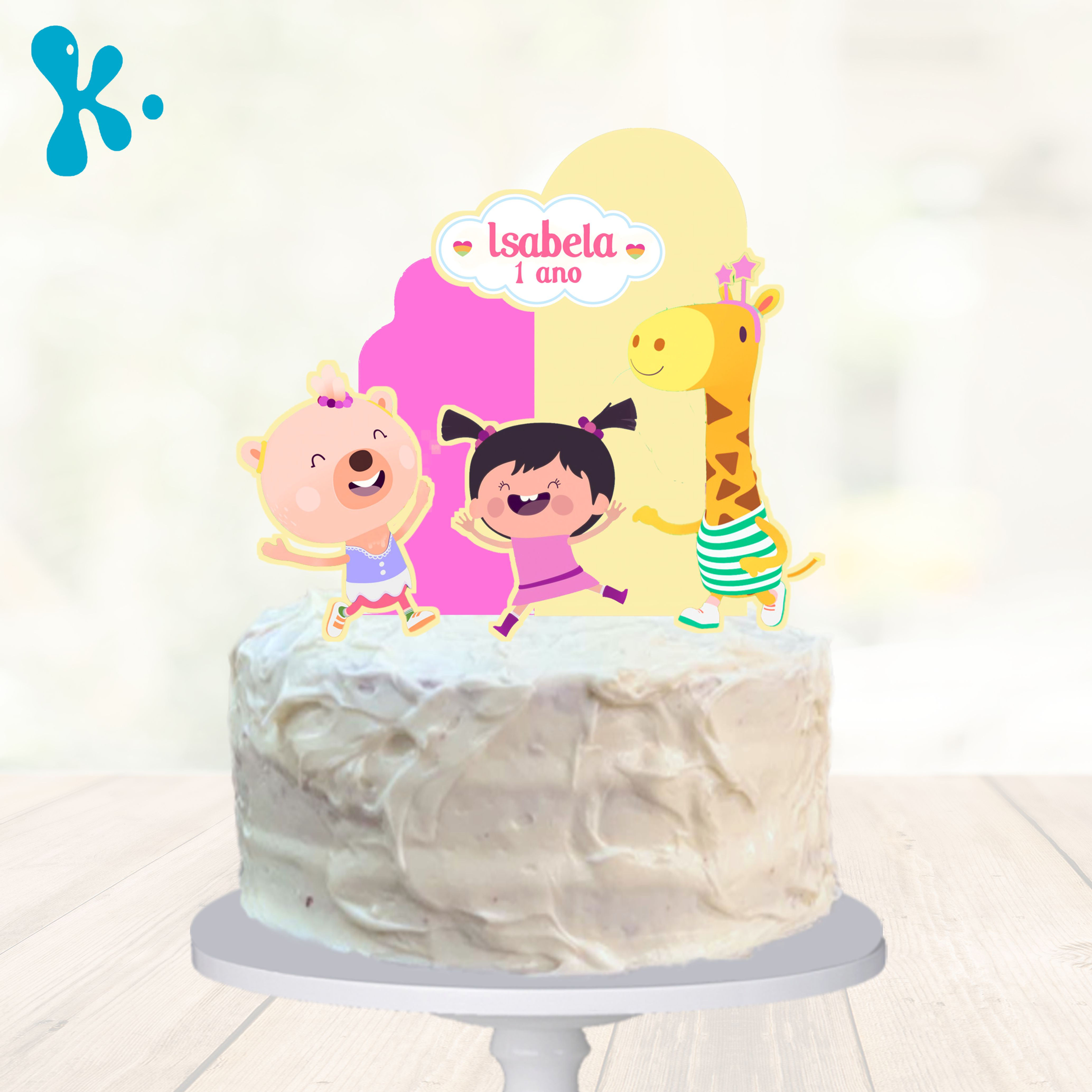 Topo de bolo com a Pequena Lola e amigos, personalizado com nome Isabela